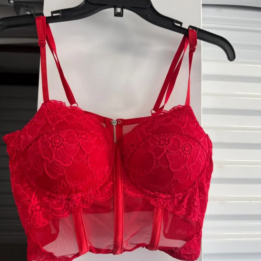 Say What Corset Crop top, Lace, Red, Medium - Picture 1 of 7